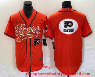 Mens Philadelphia Flyers Orange Team Big Logo Cool Base Stitched Baseball Jersey